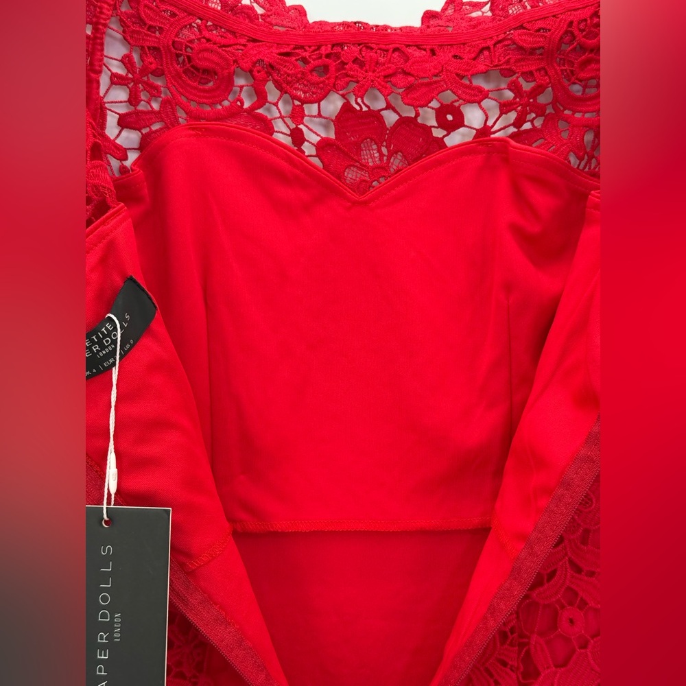 Paper Dolls London Red Lace Off-Shoulder Bodycon Cocktail Floral Lace Dress- 0 P - Picture 11 of 16